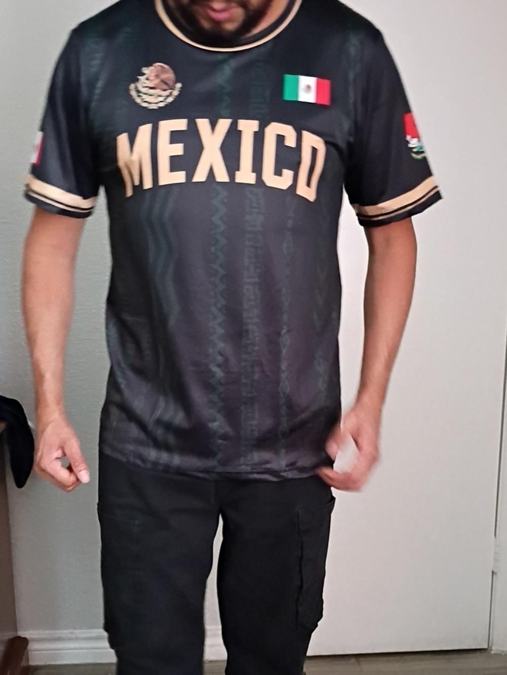 Mexico Men's Black and Gold Soccer Tee